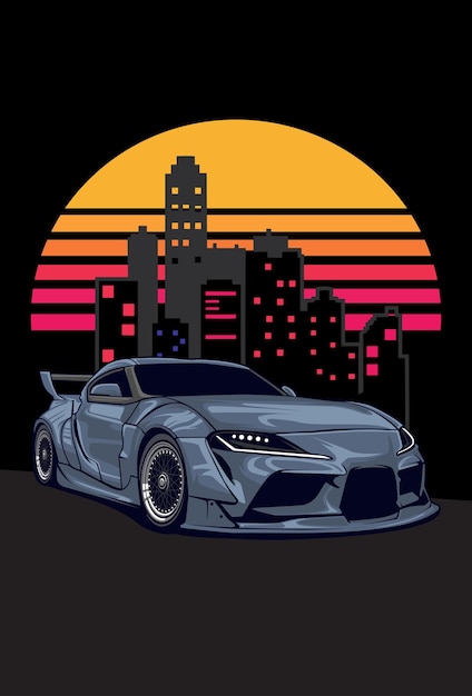 sports car vector template in with buildings background can use auto modified logo t shirt