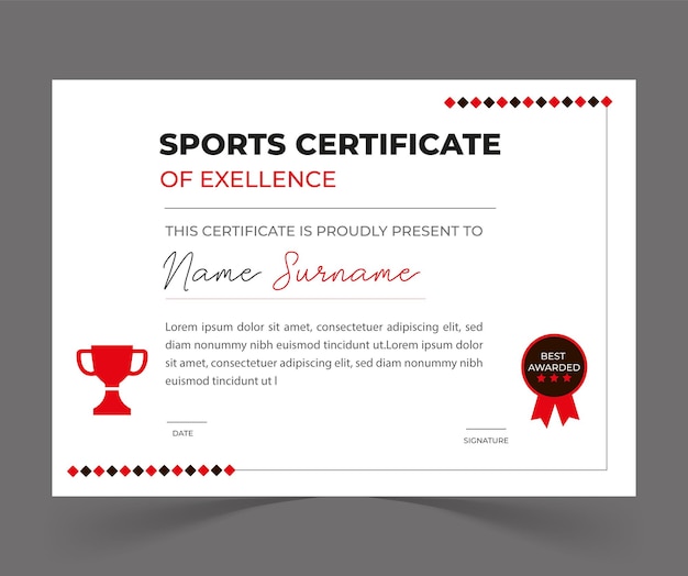 sports certificate of excellence
