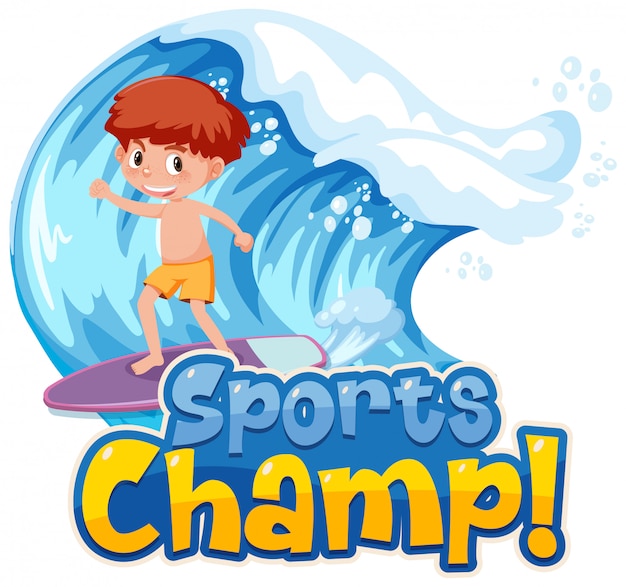 Sports champ with boy surfing