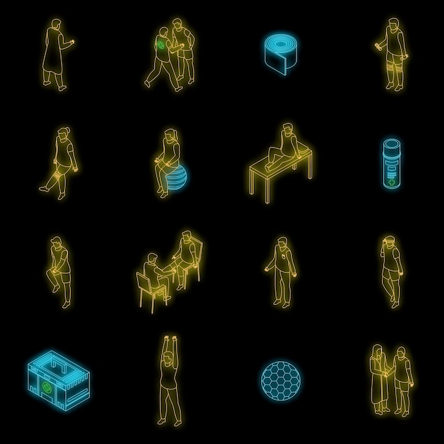 Vector sports doctor icons set vector neon