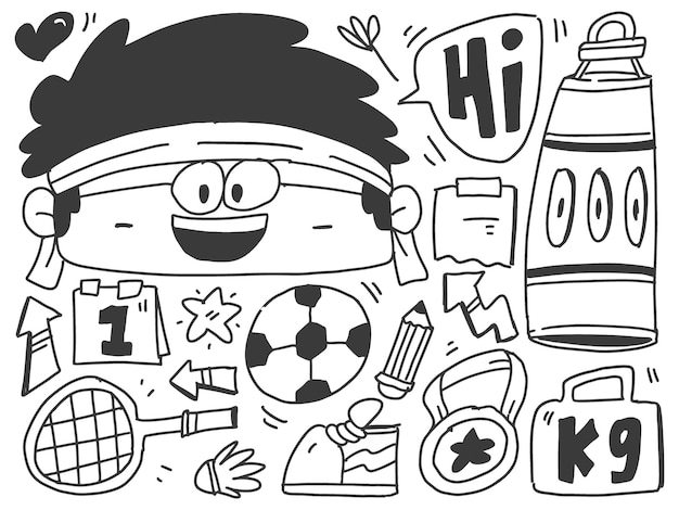 Design carino del fumetto di doodle di sport