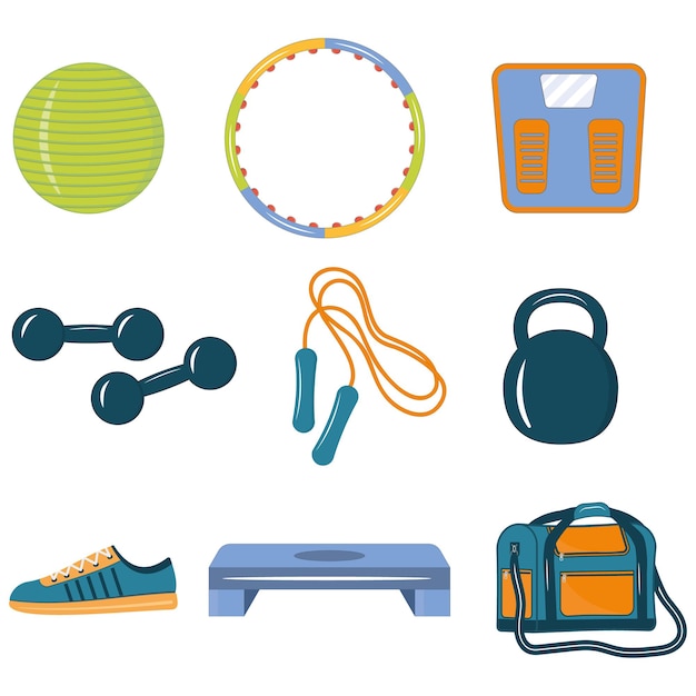 Sports equipment for fitness, vector illustration