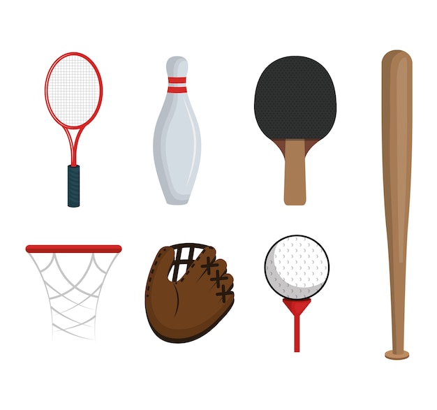 Sports equipment flat icons