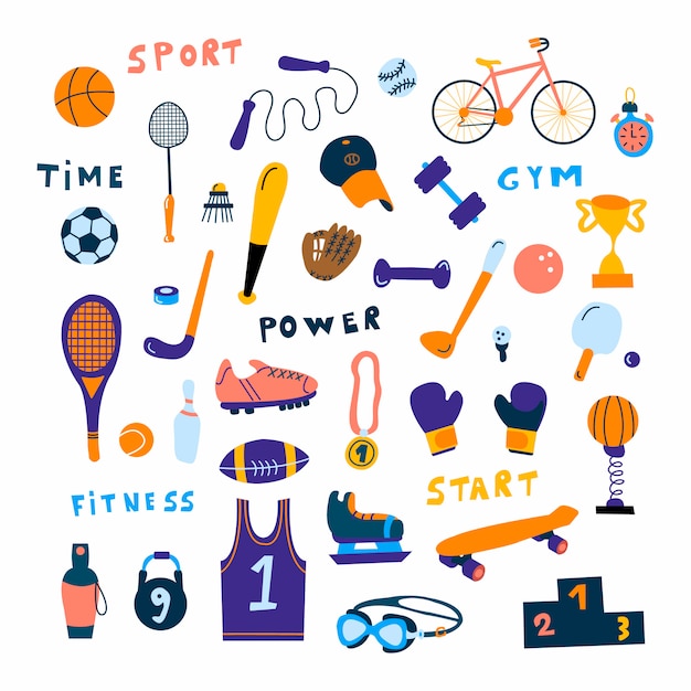 Set di icone di attrezzature sportive