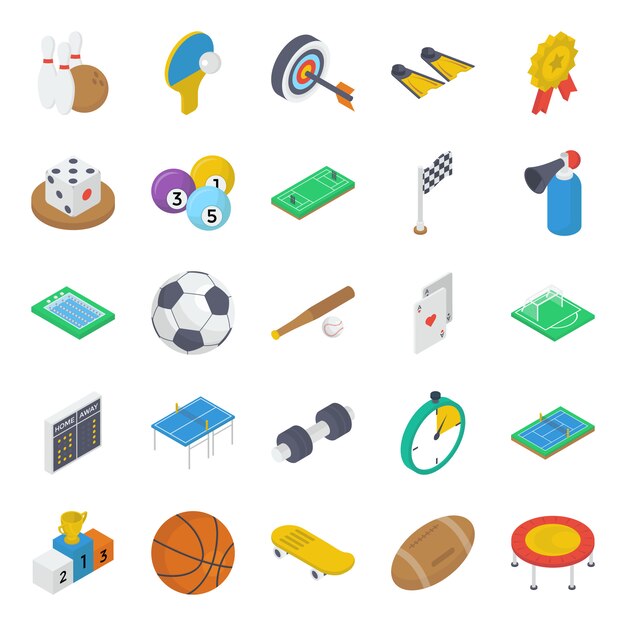 Sports Equipment Isometric Icons Pack