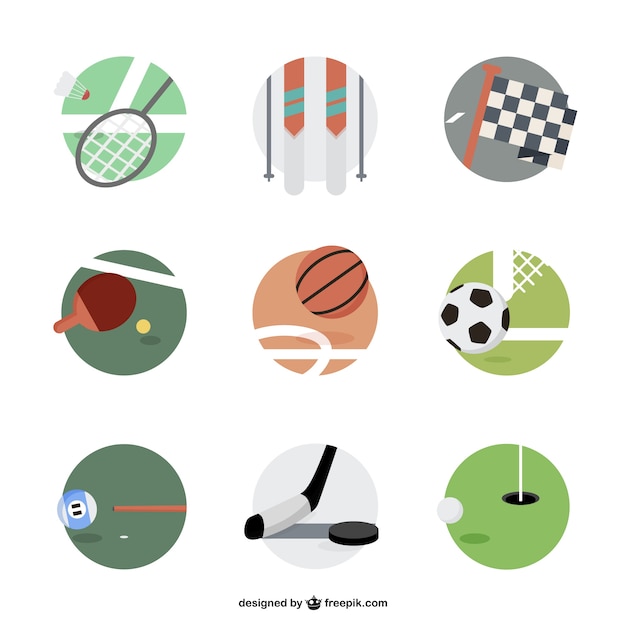 Sports equipment round icons
