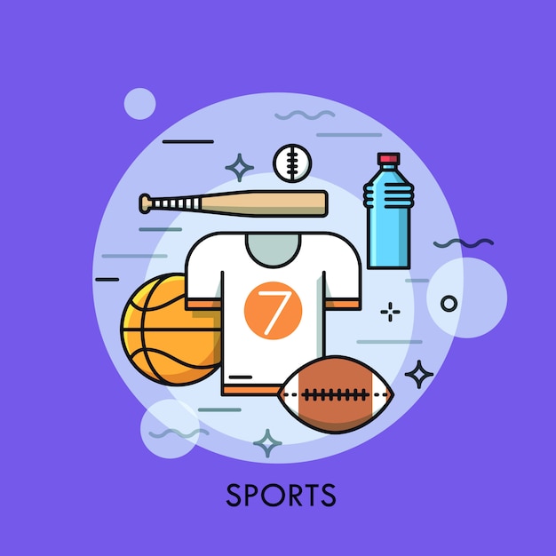 Sports equipment thin line illustration