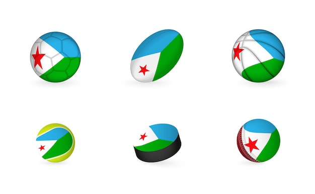 Sports equipment with flag of Djibouti Sports icon set