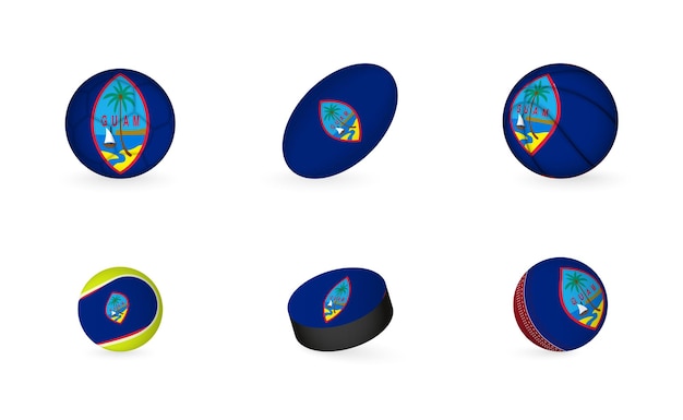 괌 스포츠 아이콘 세트의 국기와 함께 스포츠 장비