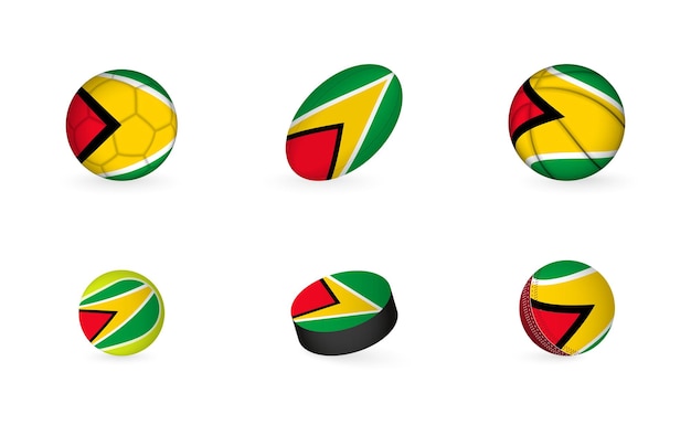 가이아나 스포츠 아이콘 세트의 국기와 함께 스포츠 장비