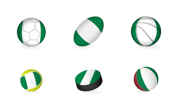 Sports equipment with flag of Nigeria Sports icon set