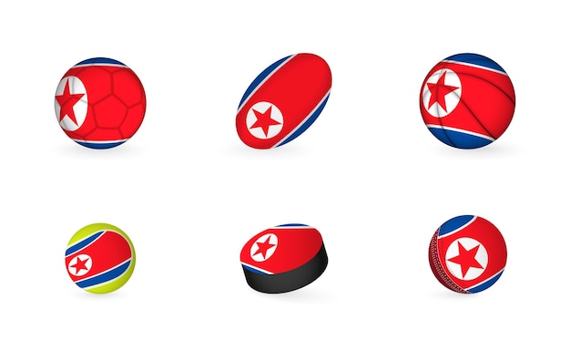 Sports equipment with flag of North Korea Sports icon set