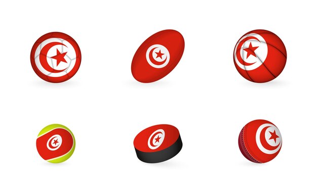 튀니지 스포츠 아이콘 세트의 국기와 함께 스포츠 장비
