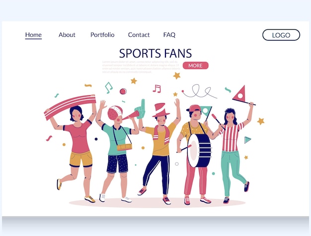 Sports fans vector website landing page ontwerp sjabloon