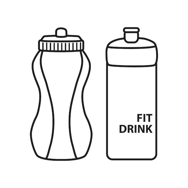 Vector sports fitness drink in bottles for beverage water or protein cocktails linear vector illustration