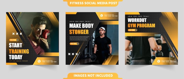 Sports fitness and gym training for instagram and social media post collection with photo template