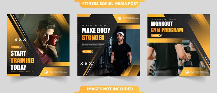 Sports fitness and gym training for instagram and social media post collection with photo template