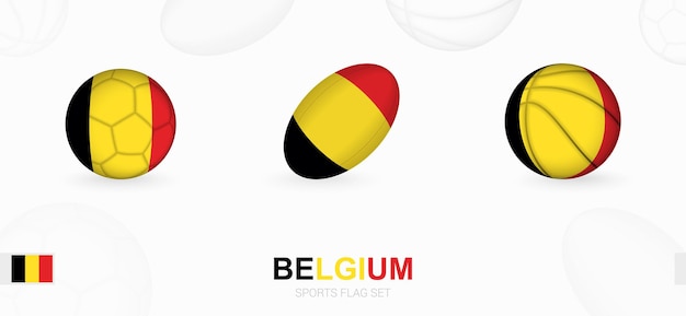 Sports icons for football, rugby and basketball with the flag of Belgium.