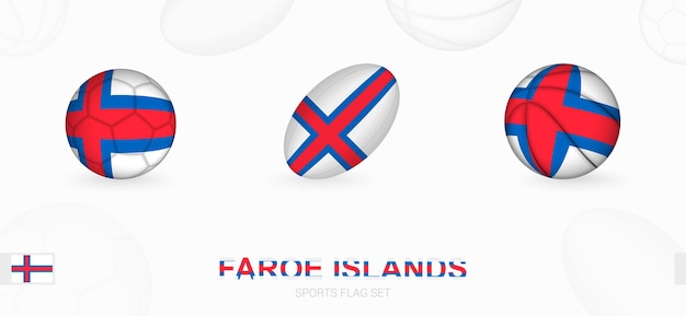 Sports icons for football, rugby and basketball with the flag of Faroe Islands.