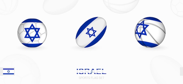 Sports icons for football, rugby and basketball with the flag of israel.