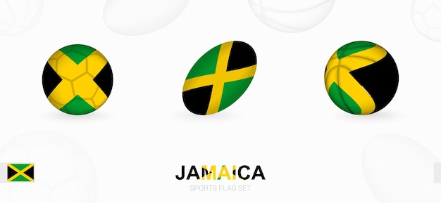 Sports icons for football, rugby and basketball with the flag of Jamaica.