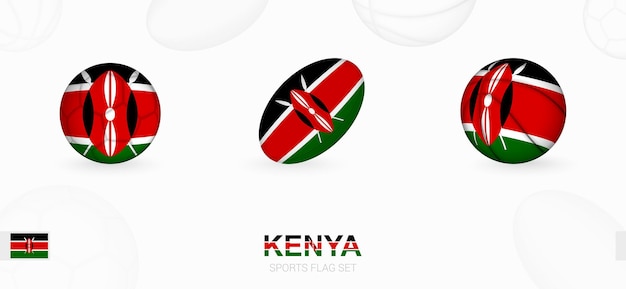 Vettore icone sportive per calcio, rugby e basket con la bandiera del kenya.