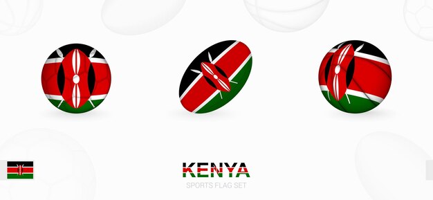 Vettore icone sportive per calcio, rugby e basket con la bandiera del kenya.