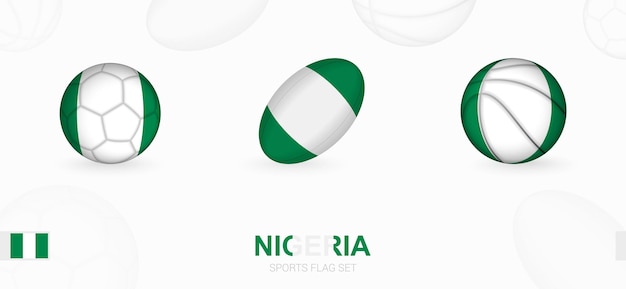 Спортивные иконки для футбола, регби и баскетбола с флагом Нигерии.