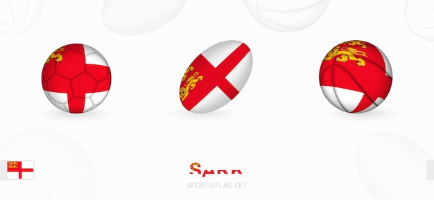 Vector sports icons for football rugby and basketball with the flag of sark