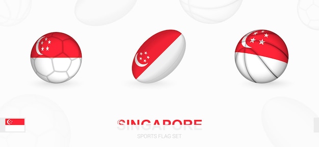 Icone sportive per calcio, rugby e basket con la bandiera di singapore.