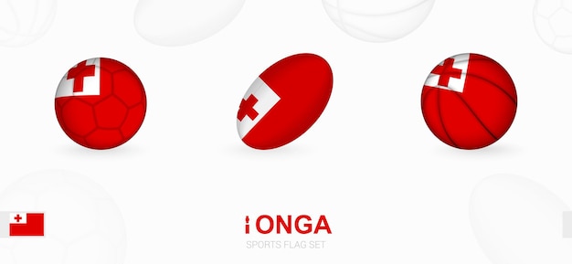 Sports icons for football, rugby and basketball with the flag of Tonga.