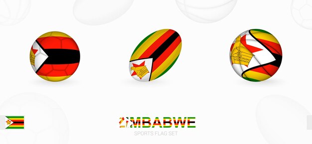 Icone sportive per calcio, rugby e basket con la bandiera dello zimbabwe.