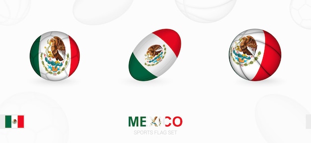 メキシコの旗を持つフットボール、ラグビー、バスケットボールのスポーツアイコン。