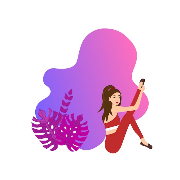 Sports illustration with young girl in gradient flat style Healthy and wellness lifestyle Young people doing yoga barre fitness exercises Design good for web Vector