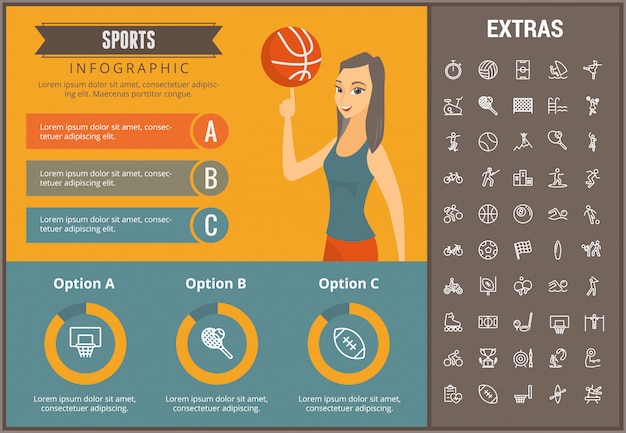Спортивный инфографики шаблон, элементы и значки