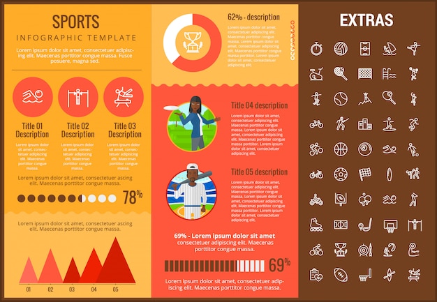 Vector sports infographic template, elements and icons.