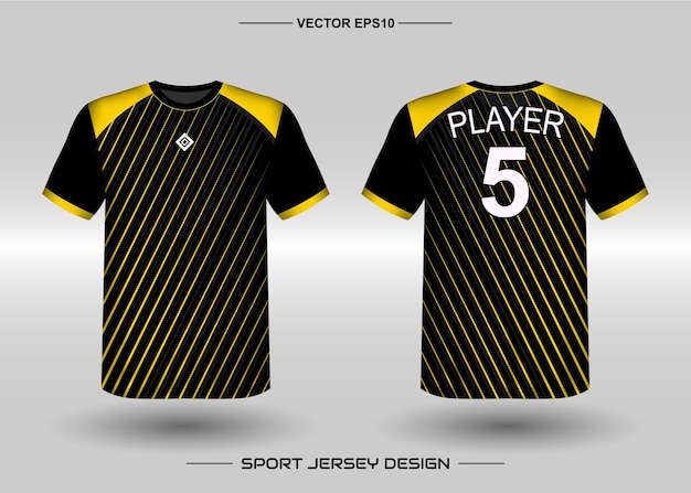 Шаблон дизайна спортивной майки для футбольной команды с черным и желтым цветом