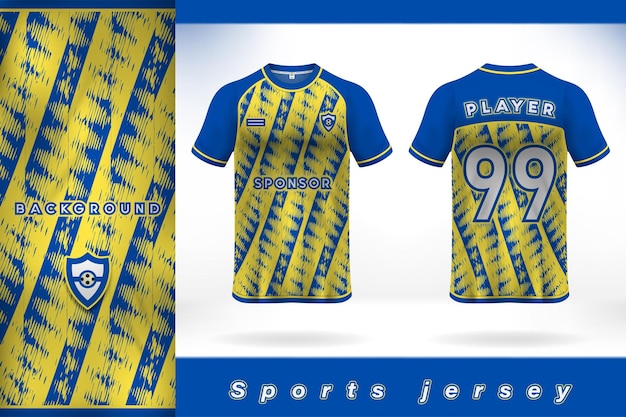 Sports jersey template design blue yellow color abstract grunge texture pattern art