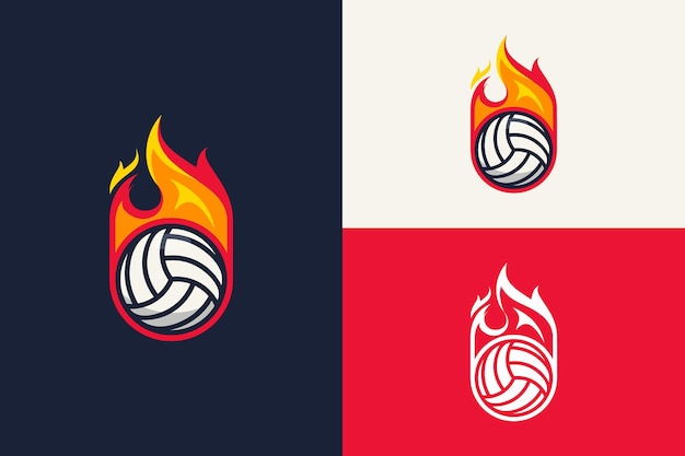 sports logo fire volleyball illustration