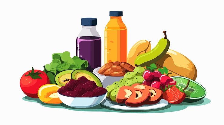 वेक्टर sports nutrition dietary food set for specialized diets
