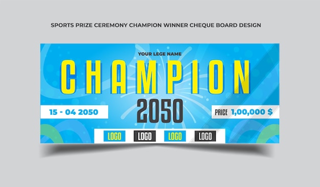 Vector sports prize ceremony champion winner cheque board design