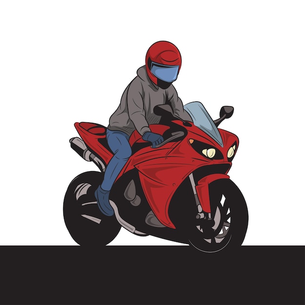 Sports racing motorcycle racer and motorbike cartoon