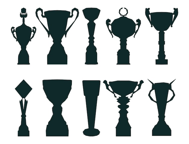 Vector sports realistic cup trophy winner set of premium silhouettes black shape design vector illustration