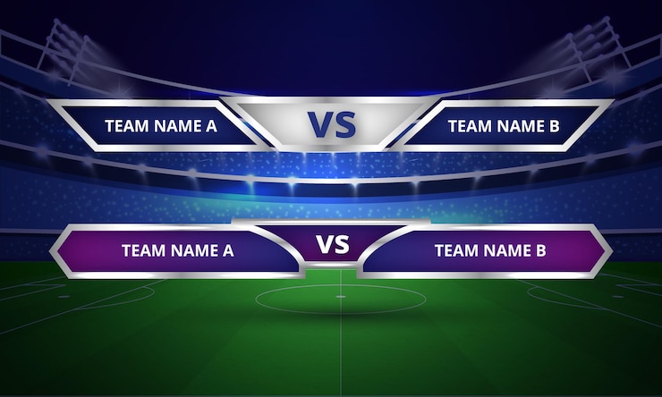 Vector sports scoreboard bars or lower third template with result display and time