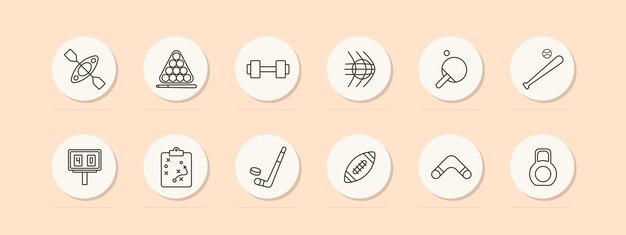 sports set icon american football stand scoreboard plan baseball boomerang hockey kettlebell pastel active recreation healthy lifestyle sports disciplines concept vector line icon