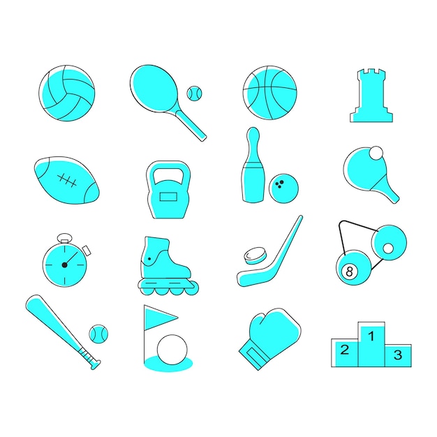 Vector sports set icons flat vector illustration in black on white background eps 10 ball weight tennis