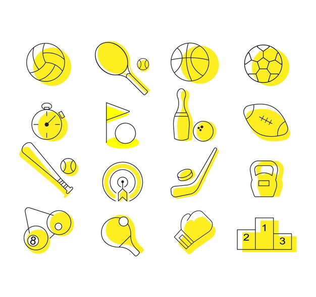 Vector sports set icons flat vector illustration in black on white background