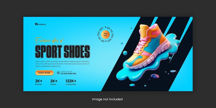 Vector sports shoe social media cover template and fashion sneakers marketing facebook cover photo design