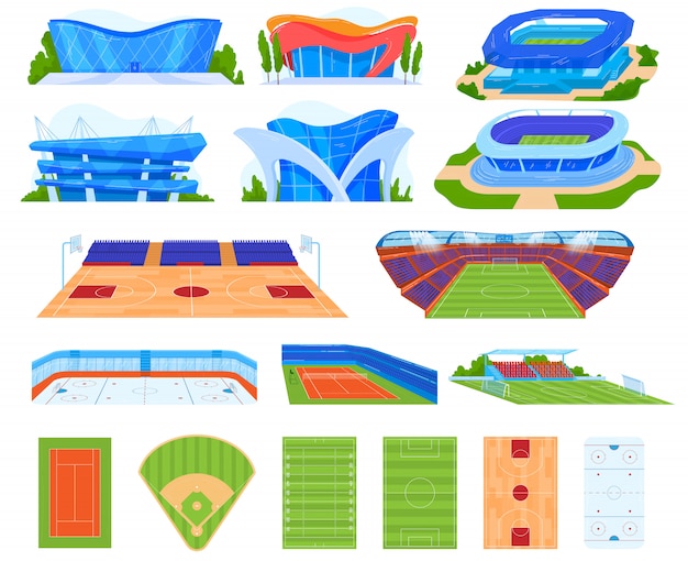 スポーツスタジアムのベクターイラストセット。