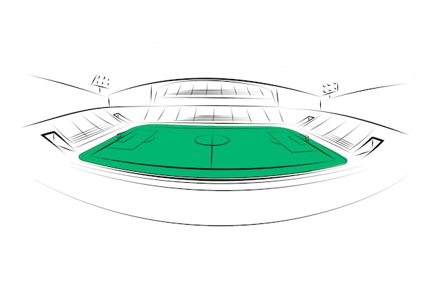 Stadio sportivo su sfondo bianco. disegnato a mano. illustrazione vettoriale